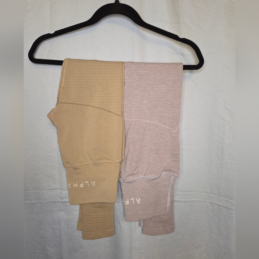 Alphalete Bundle of 2 OG Revival Leggings in Pink and Tan Green